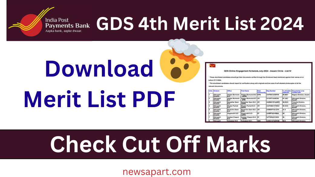 India Post GDS 4th Merit List 2024 Released: State Wise Merit List PDF, Check Cut Off Marks