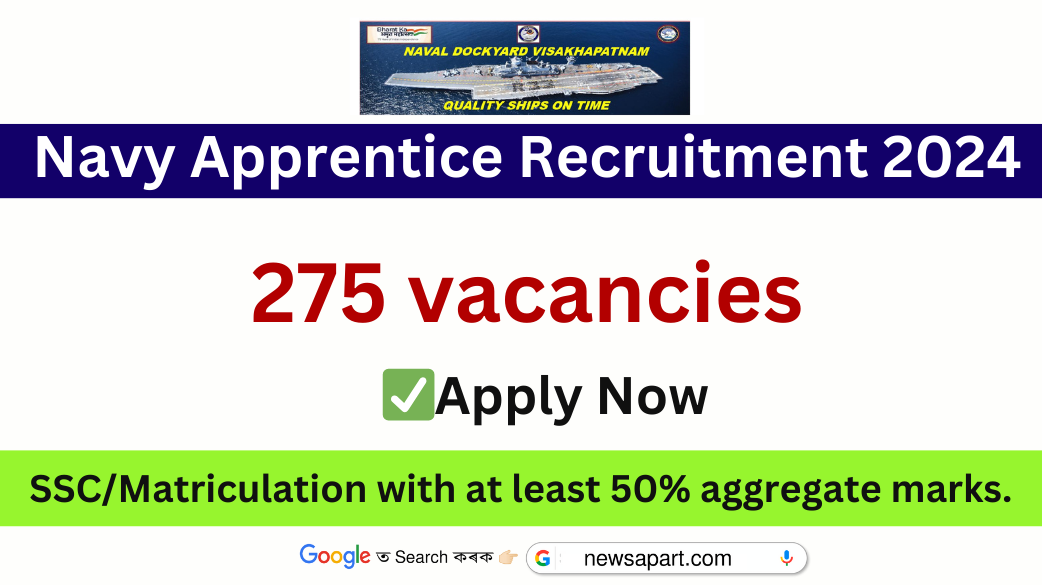 Navy Apprentice Recruitment 2024: Apply Online for 275 Vacancies at DAS Visakhapatnam