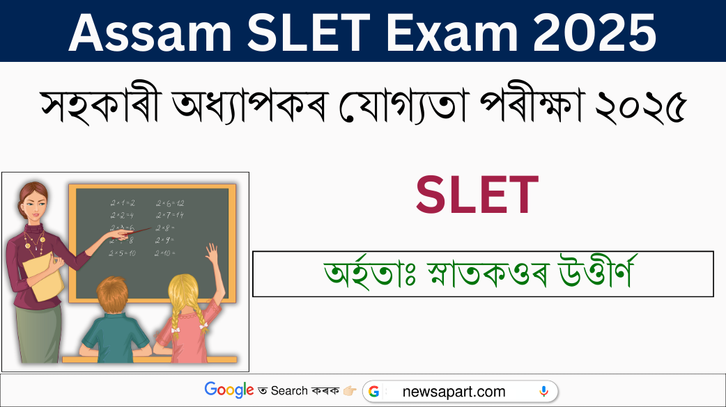 About this article is Assam SLET Exam 2025 : Submit Online Application for SLET Exam The State Level Eligibility Test (SLET) Commission, Assam (NE Region) has officially released a notification for the State Eligibility Test (SET) 2025. According to the notification, the SET 2025 will be conducted on 23rd March 2025 by the SLET (NE Region) Commission.