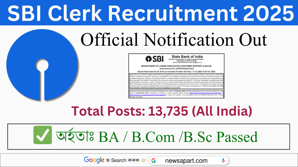 SBI Clerk Recruitment Notification 2024 Out—Apply Online for 13,735 Junior Associate Vacancies!